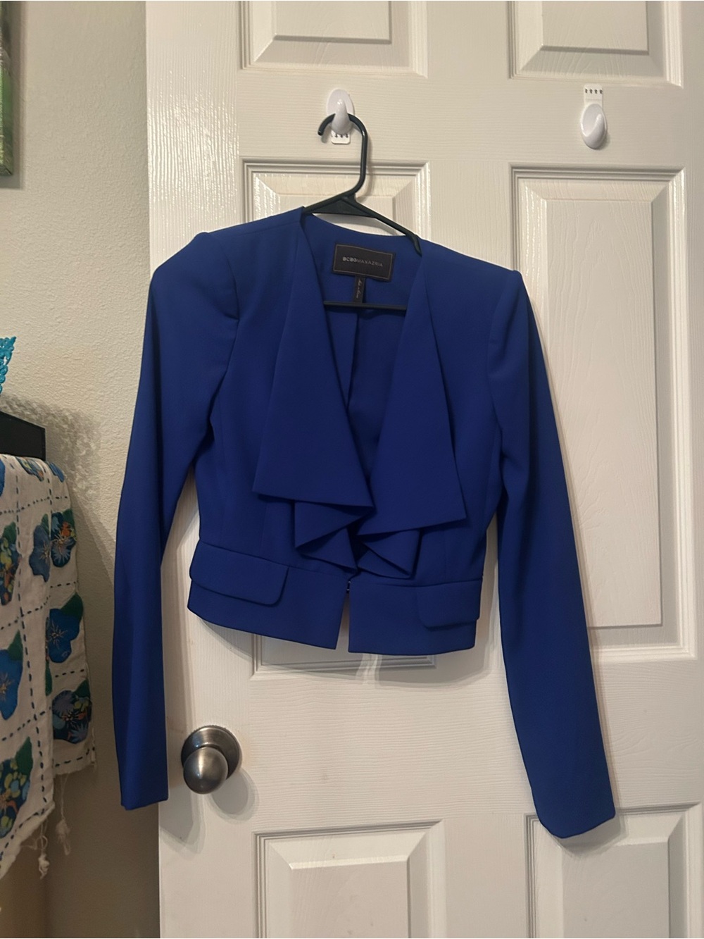 BCBGMaxAzria Cobalt Blue Draped Open-Front Cropped Blazer